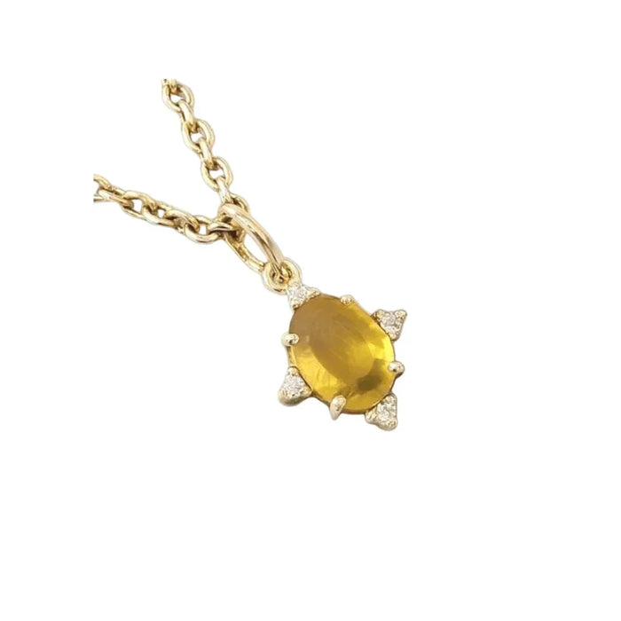 14k Gold Yellow Sapphire Pendant: Diamond Accent Charm Necklace - K Jewelry Accessories