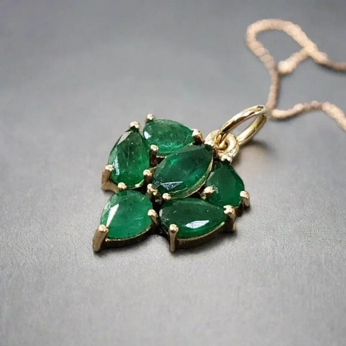 14k Gold Zambian Emerald gemstone Leaf Pendant - K Jewelry Accessories