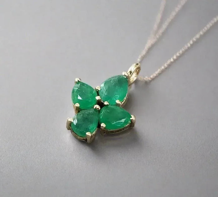 14k Gold Zambian Emerald Leaf Charm Pendant - K Jewelry Accessories