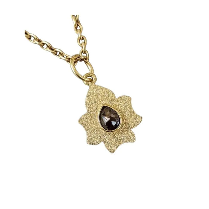 14k Lotus Flower Pendant: Rose Cut Brown Diamond, Handmade Jewelry - K Jewelry Accessories