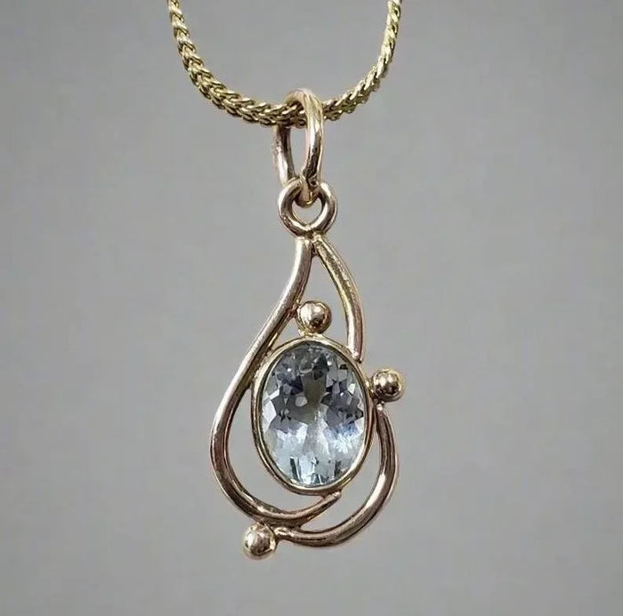 14k Natural Aquamarine Gold Pendant For Women - K Jewelry Accessories