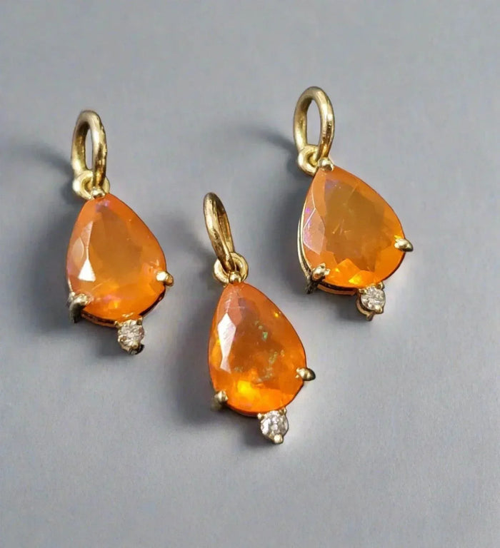14k Orange Ethiopian opal Gold Pendant With Diamond - K Jewelry Accessories