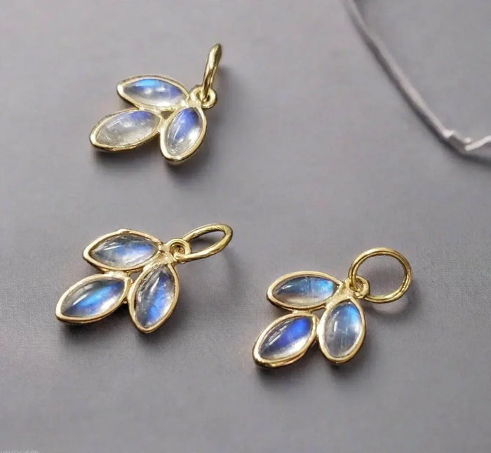 14k Rainbow moonstone Pendant Gold Leaf shape charm - K Jewelry Accessories