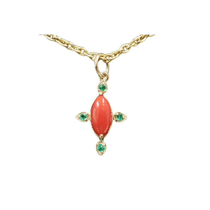 14k Red Coral Pendant Gold With Emerald Stones - K Jewelry Accessories