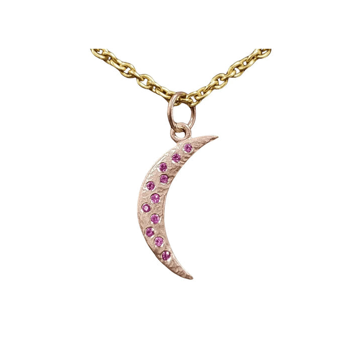 14k Rose Gold Pink Sapphire Moon Pendant Charm - K Jewelry Accessories