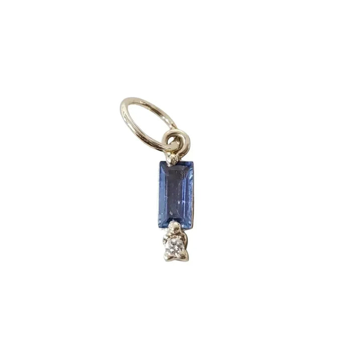 14k Solid Gold Baguette Blue Sapphire & Diamond Pendant - K Jewelry Accessories