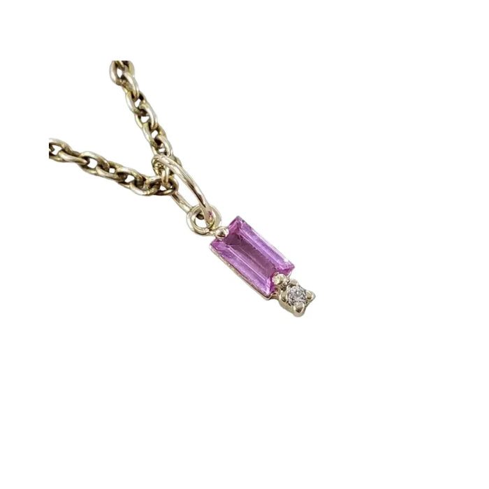 14K Solid Gold Baguette Pink Sapphire Diamond Pendant - K Jewelry Accessories