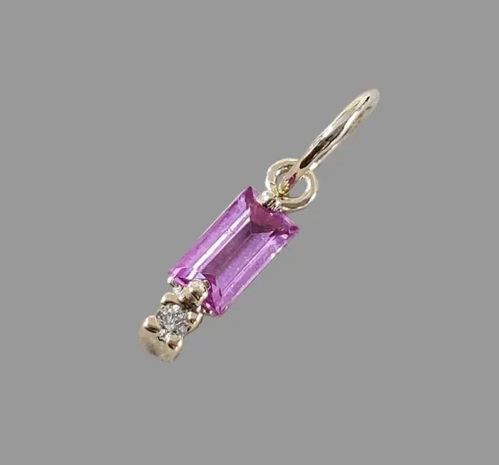 14K Solid Gold Baguette Pink Sapphire Diamond Pendant - K Jewelry Accessories
