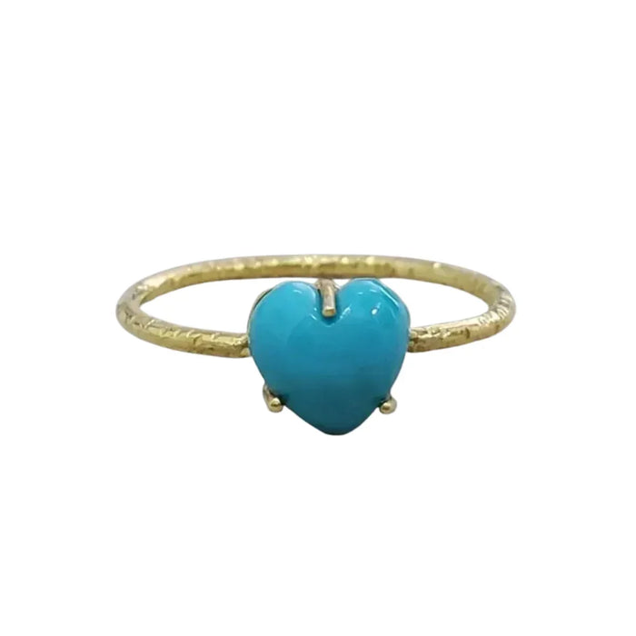 14k Solid Gold Heart Turquoise Ring, Handmade Minimalist