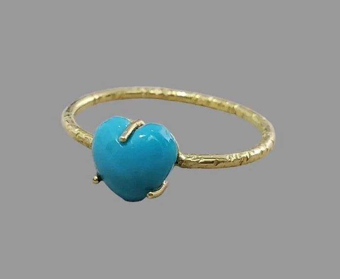 14k Solid Gold Heart Turquoise Ring, Handmade Minimalist
