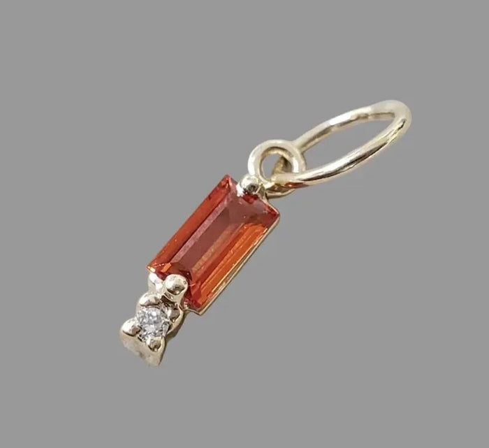 14K Solid Gold Orange Sapphire Pendant | Natural Baguette Sapphire - K Jewelry Accessories