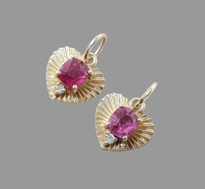 14K Solid Gold Pink Tourmaline & Diamond Pendant - K Jewelry Accessories