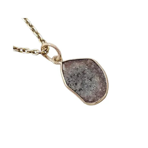 14k Solid Gold Raw Diamond Slice Pendant, Natural Brown Diamond