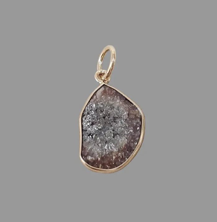 14k Solid Gold Raw Diamond Slice Pendant, Natural Brown Diamond
