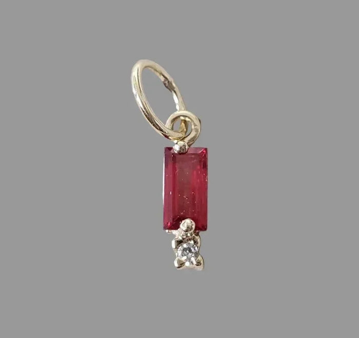 14K Solid Gold Red Sapphire & Diamond Pendant - K Jewelry Accessories
