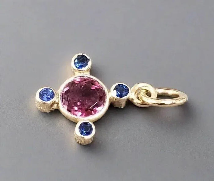 14k Tourmaline with Blue Sapphire Gold Pendant - K Jewelry Accessories