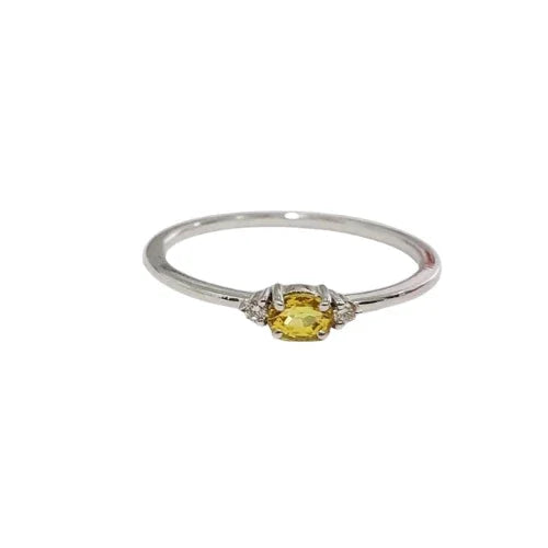14k White Gold Yellow Sapphire & Diamond Ring