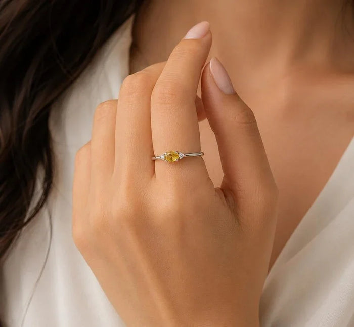 14k White Gold Yellow Sapphire & Diamond Ring