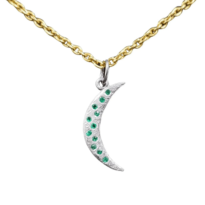 14k White Gold Zambian Emerald Moon Necklace Charm - K Jewelry Accessories