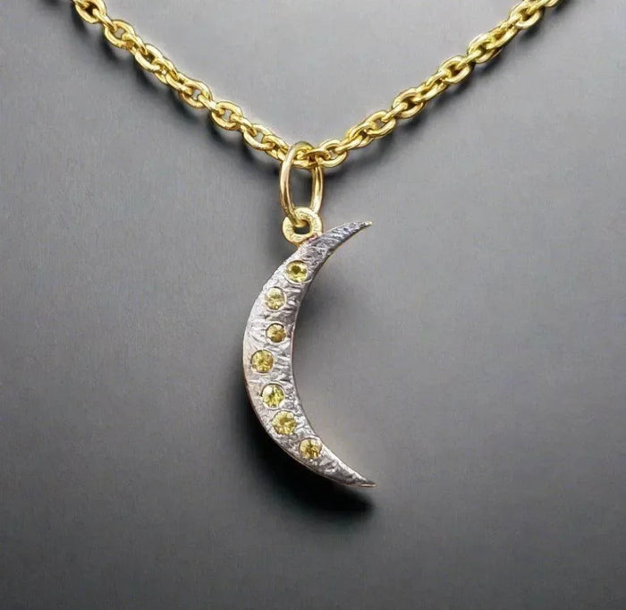 14k Yellow Sapphire gold necklace Moon charm - K Jewelry Accessories