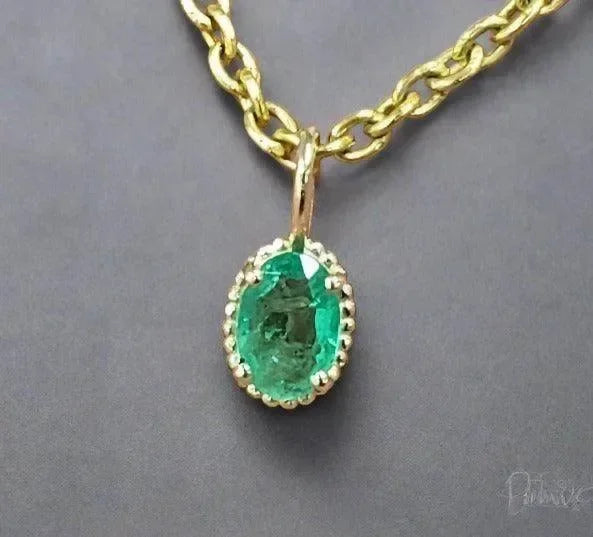 14k Zambian Emerald Gold Charm Pendant Minimalist - K Jewelry Accessories