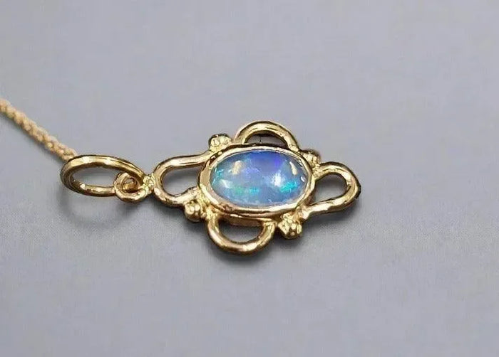 18k Ethiopian Opal Gold Minimalistic Pendant - K Jewelry Accessories
