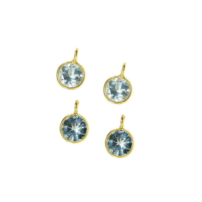 18k Gold 5 mm Round Aquamarine Dainty Charm For Women - K Jewelry Accessories