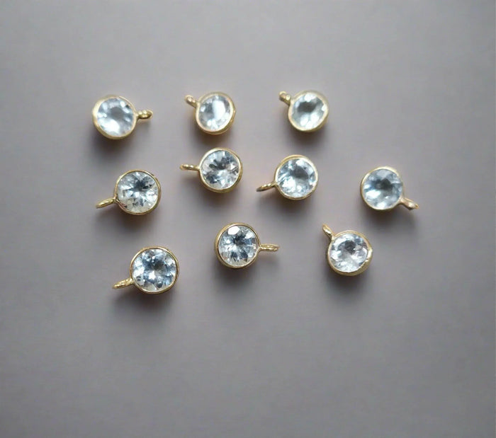 18k Gold 5 mm Round Aquamarine Dainty Charm For Women - K Jewelry Accessories