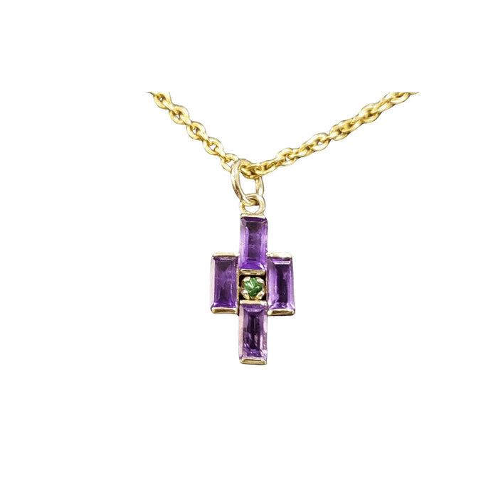 18k Gold Amethyst & Tsavorite Cross Shape Pendant - K Jewelry Accessories