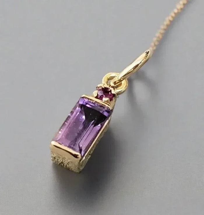 18k Gold Amethyst with Ruby Pendant Very Beautiful charm - K Jewelry Accessories