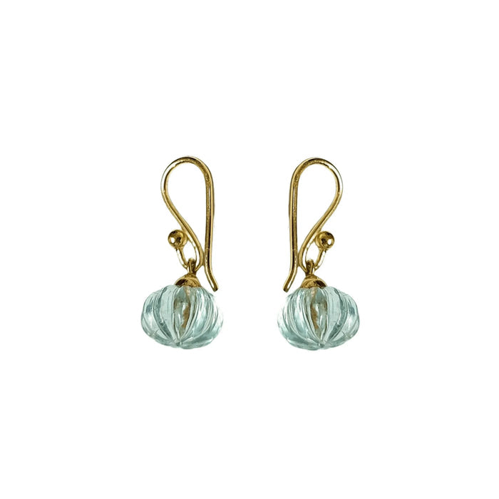 18k Gold Aquamarine Earrings Teardrop Melon Shape - K Jewelry Accessories