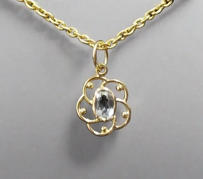 18K Gold Aquamarine Pendant Flower shape Beautiful - K Jewelry Accessories