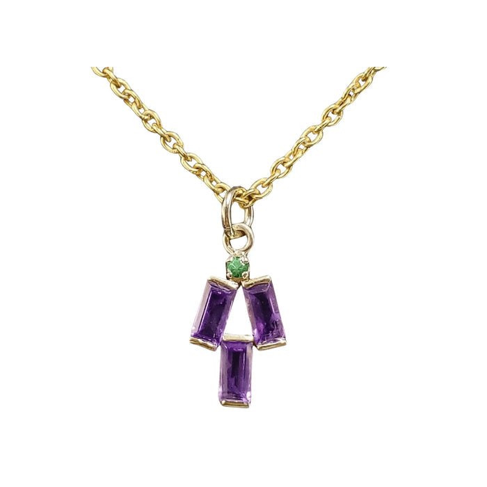 18k Gold Baguette Amethyst & Tsavorite Pendant - K Jewelry Accessories