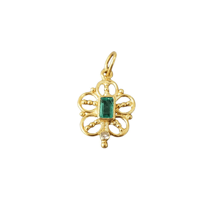18k Gold Baguette Zambian Emerald & Diamond Pendant - K Jewelry Accessories