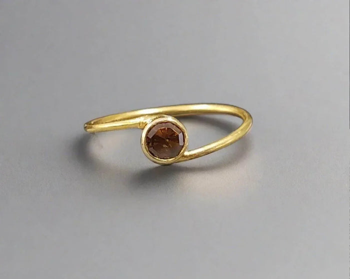 18k Gold Brown Diamond Minimalist Ring Dainty - K Jewelry Accessories