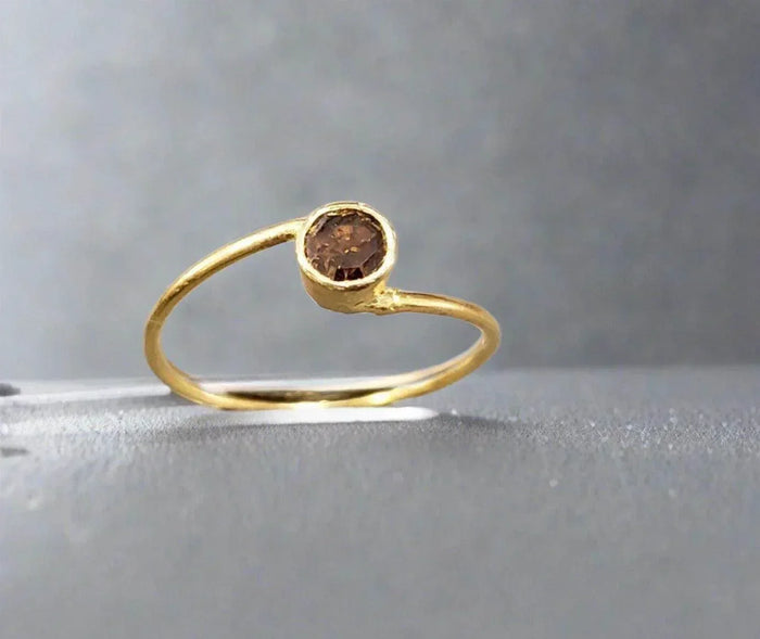 18k Gold Brown Diamond Minimalist Ring Dainty - K Jewelry Accessories