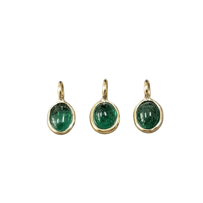 18k Gold Cabochon Oval Zambian Emerald Charms - K Jewelry Accessories
