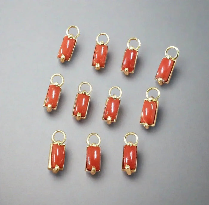 18k Gold Coral Baguette Charms For multipurpose use - K Jewelry Accessories