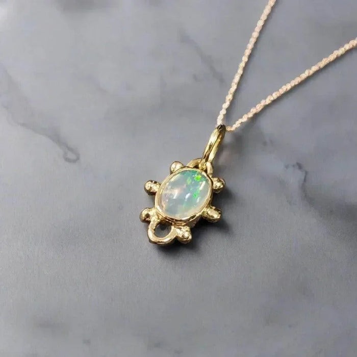 18k Gold Dainty Ethiopian Opal Pendant Minimalistic - K Jewelry Accessories