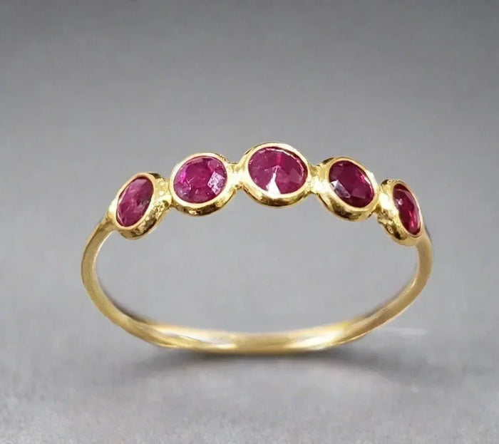 18K Gold Dainty Natural Ruby Ring For Women - K Jewelry Accessories