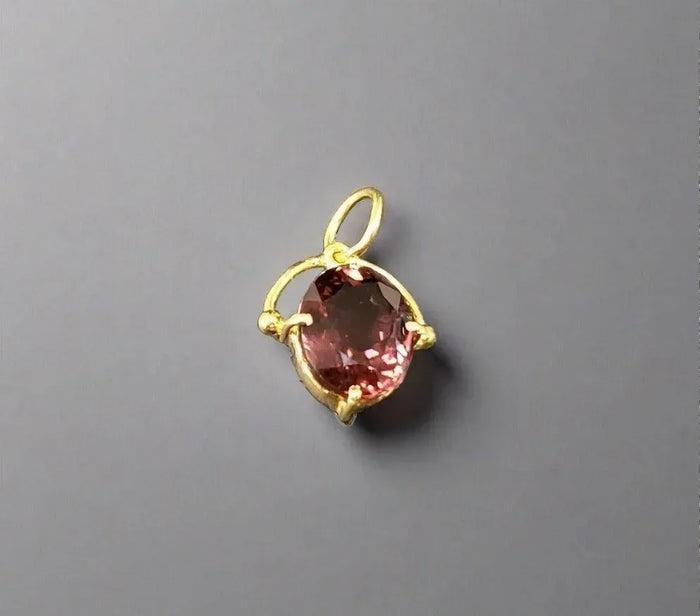 18k Gold Dainty Pink Tourmaline Necklace Pendant - K Jewelry Accessories