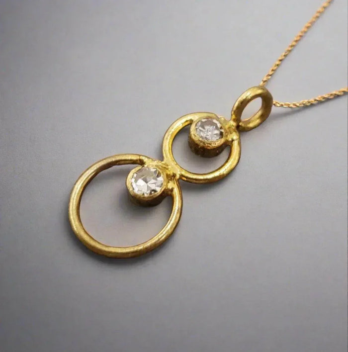 18k Gold Diamond Charms Pendant Two stone - K Jewelry Accessories