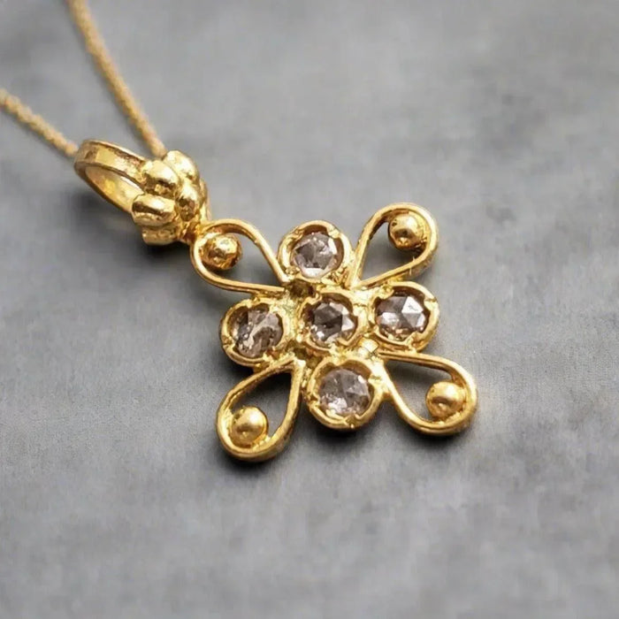 18k Gold Diamond Necklace Pendant Flower Shape for women - K Jewelry Accessories