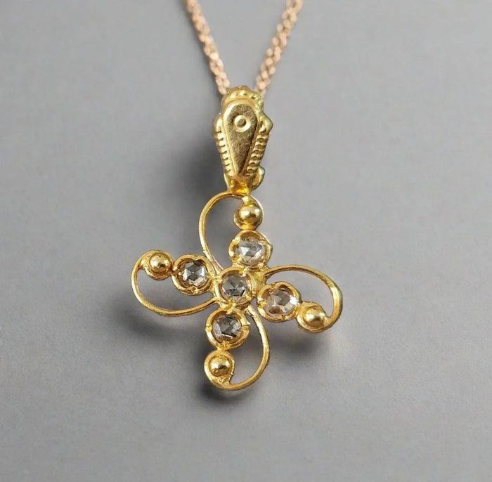 18k Gold Diamond Pendant Charm floral Shape Jewelry - K Jewelry Accessories