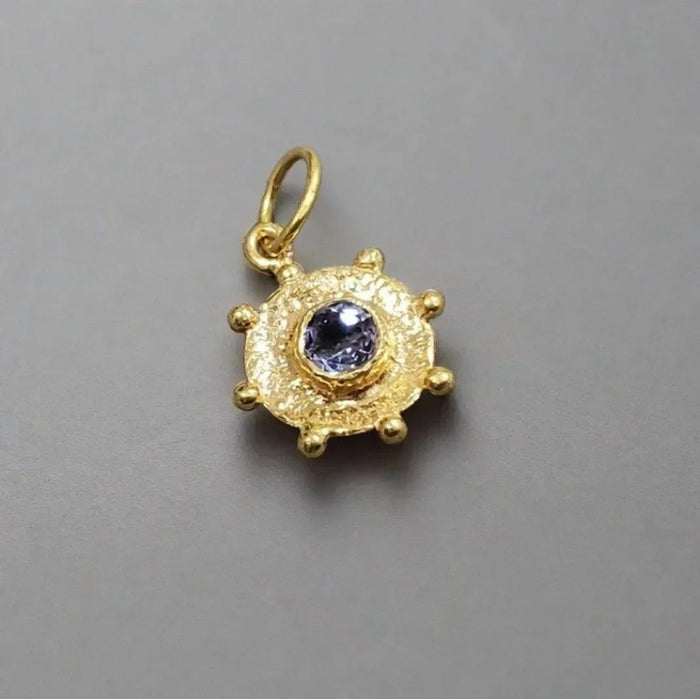 18k Gold Disc Hammered Blue Sapphire Pendant - K Jewelry Accessories