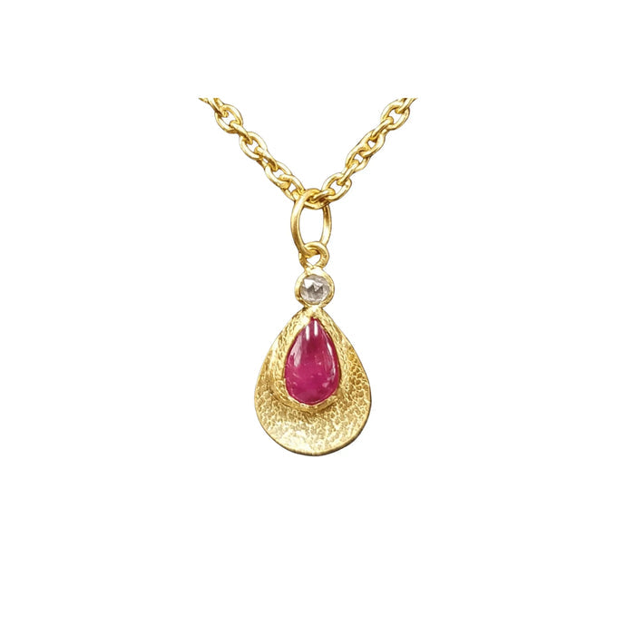 18k Gold Drop Ruby & Rose Cut Diamond Pendant - K Jewelry Accessories