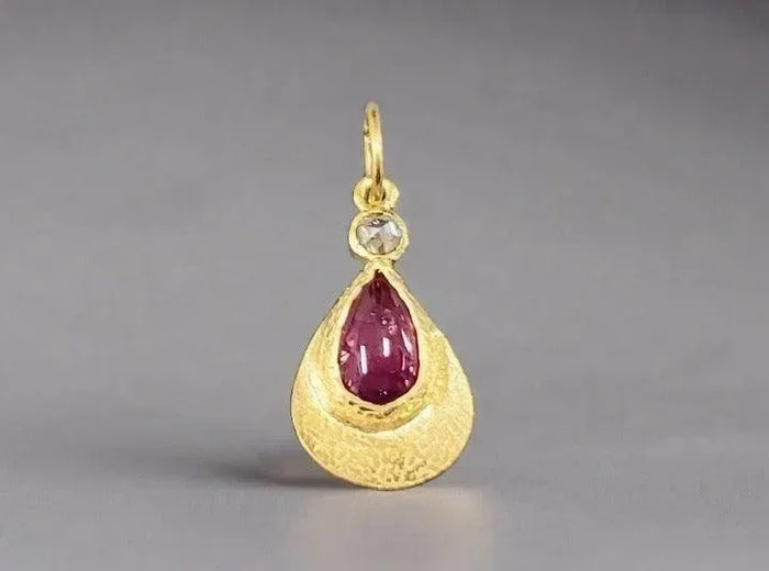 18k Gold Drop Ruby & Rose Cut Diamond Pendant - K Jewelry Accessories