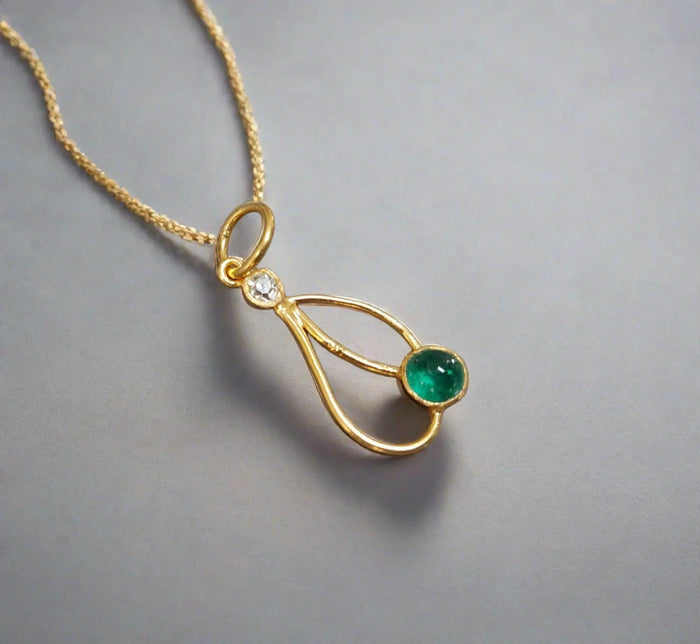 18k Gold Emerald & Diamond Pendant Designer - K Jewelry Accessories