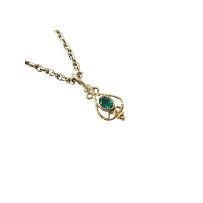 18k Gold Emerald Pendant • Natural Emerald Filigree Charm - K Jewelry Accessories