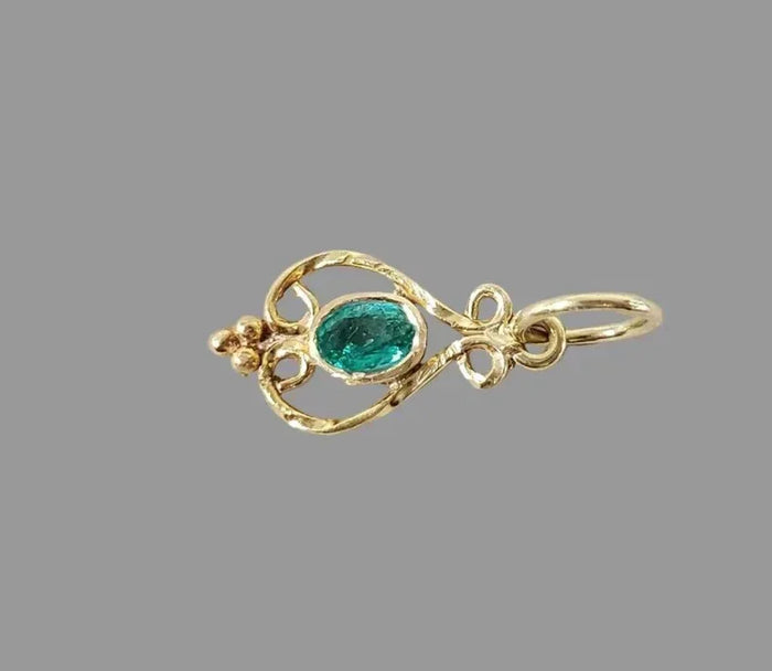 18k Gold Emerald Pendant • Natural Emerald Filigree Charm - K Jewelry Accessories